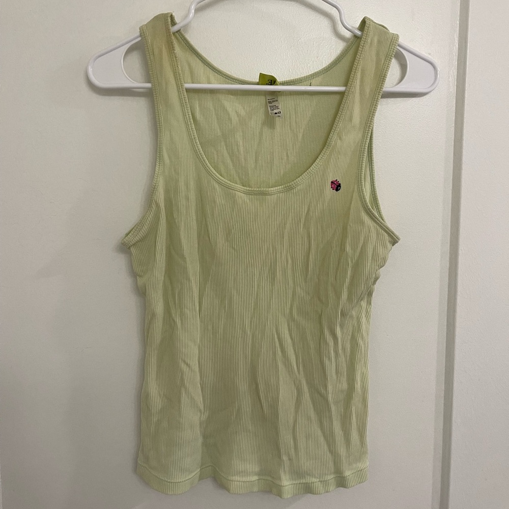 HUE Ladybug Coconut Girl Light Lime Ribbed Scoop Neck Tank